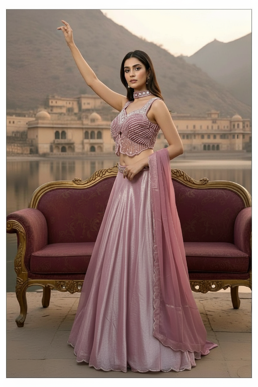 Partywear zimmi chu fabric butterfly stylish top in stone and zari