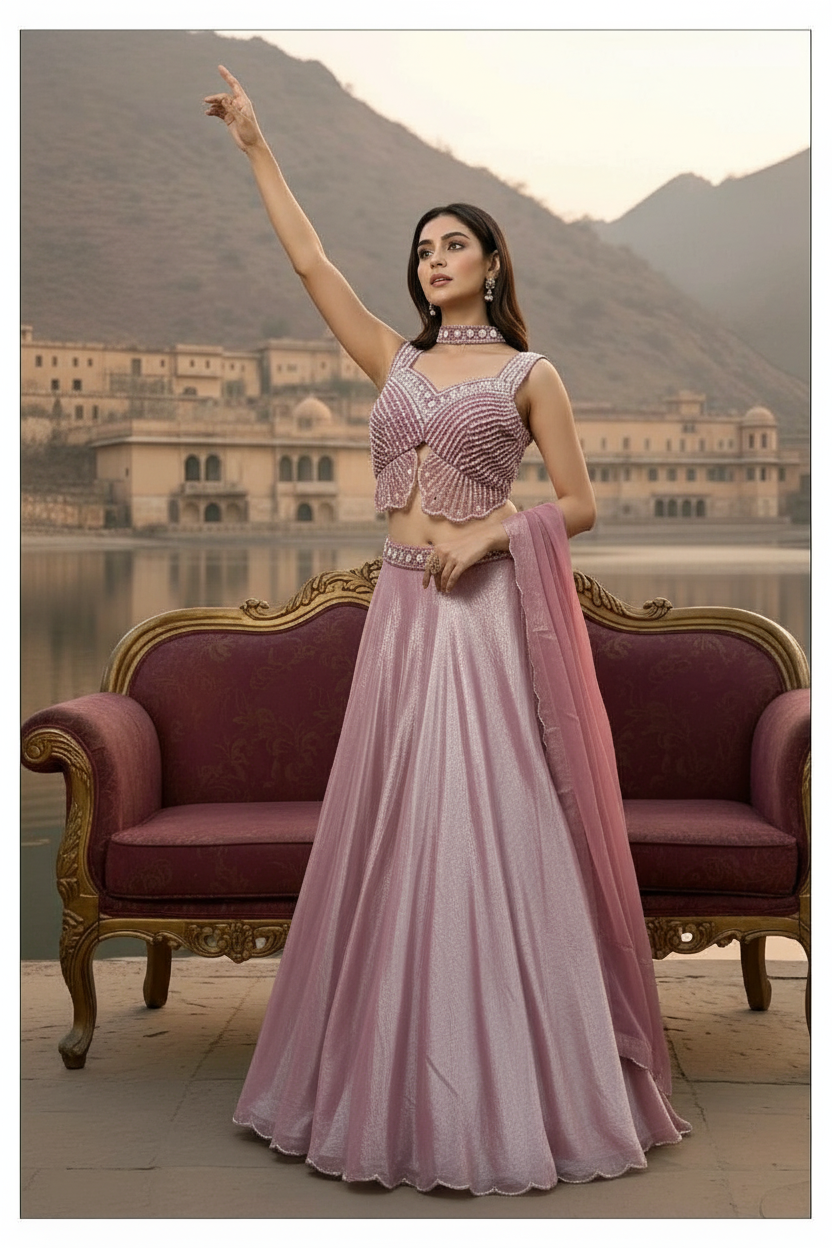 Partywear zimmi chu fabric butterfly stylish top in stone and zari