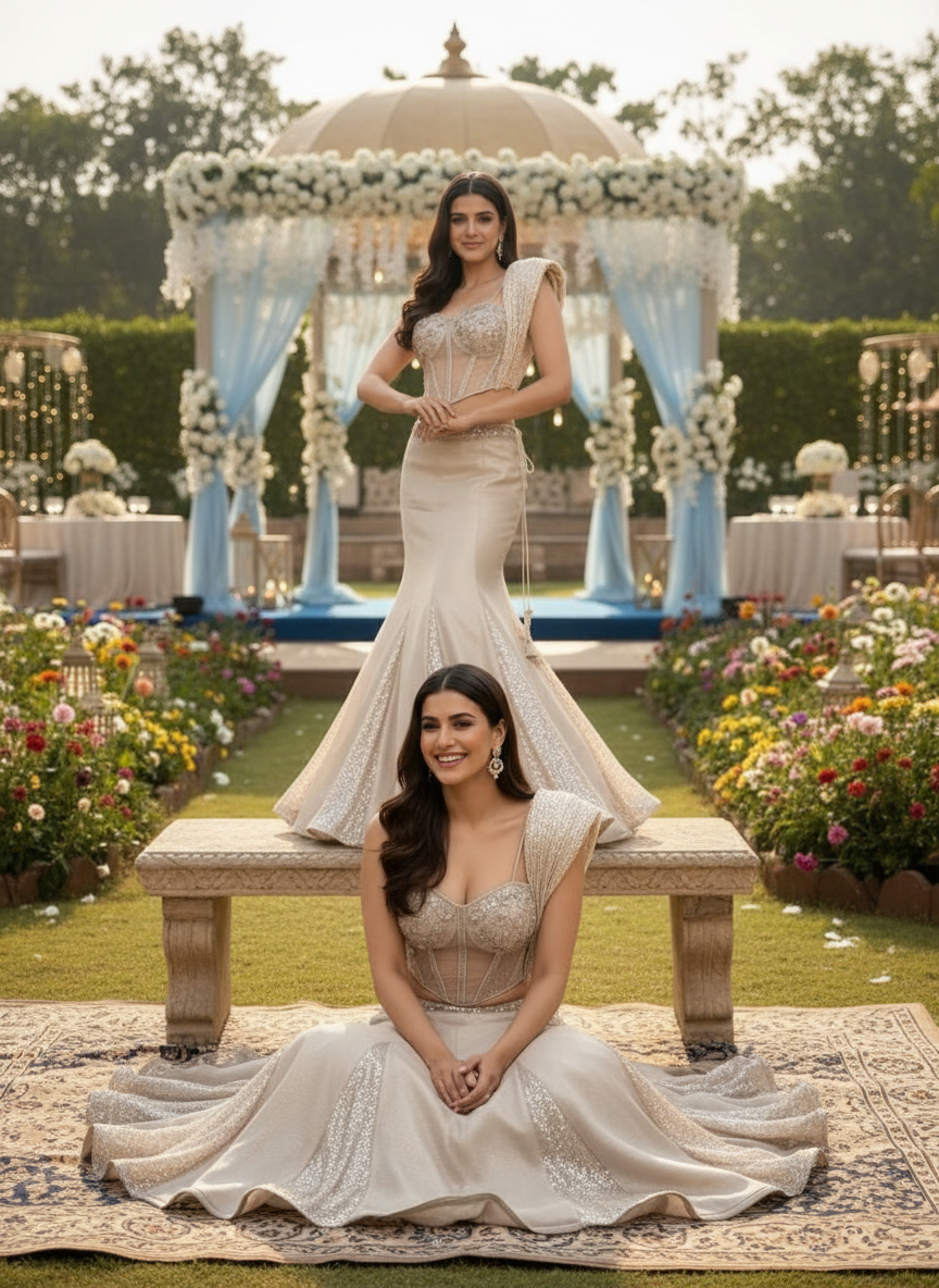 Designer partywear stylish and beautiful fish cut cord top lehenga