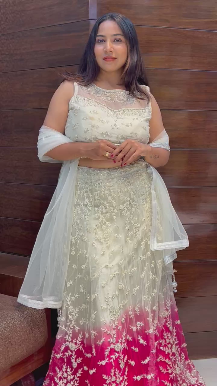 eye catching double shaded embroidered wedding lehenga