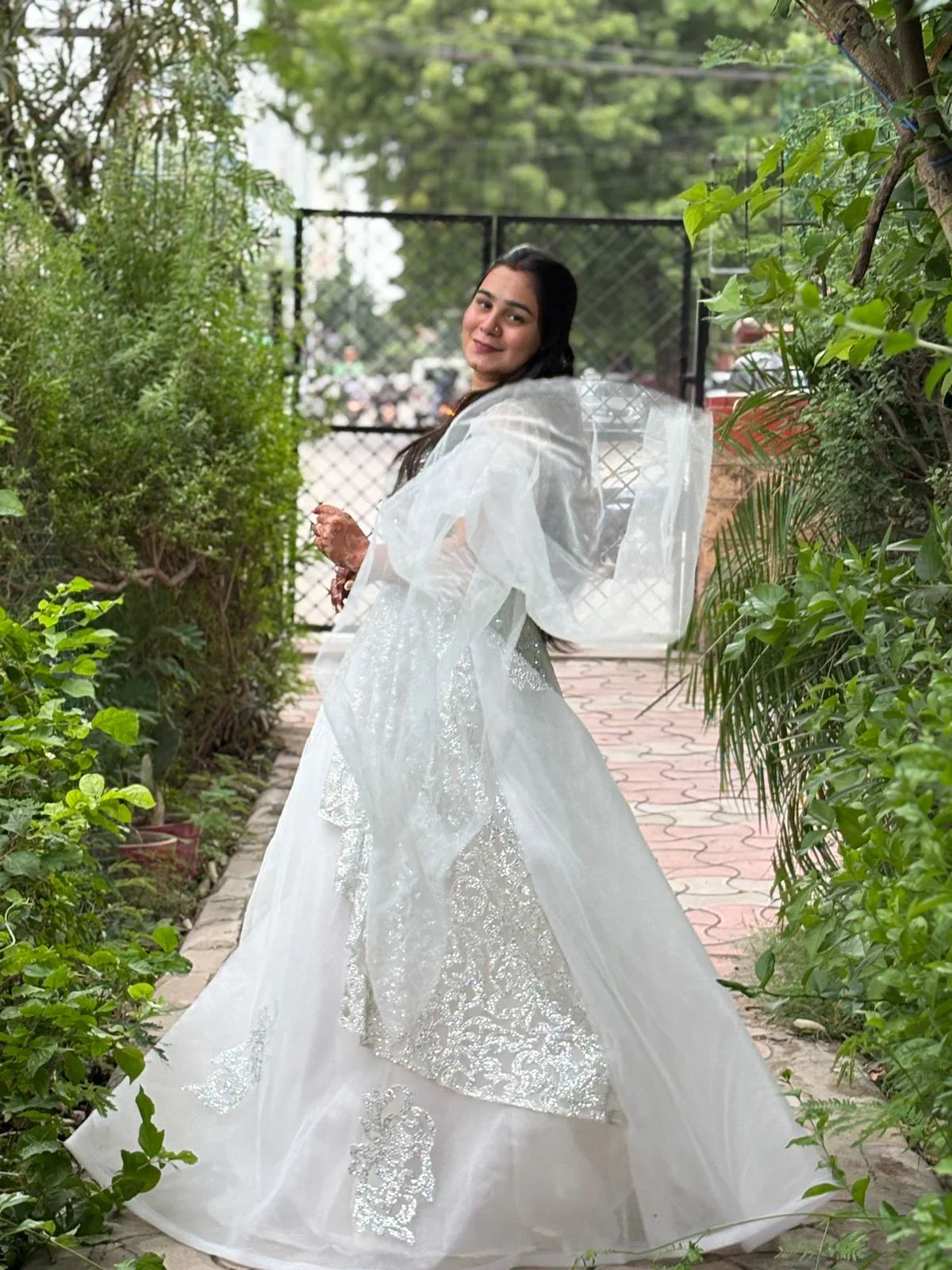 White Net Puffed Ball Gown – Elegant Partywear Dress